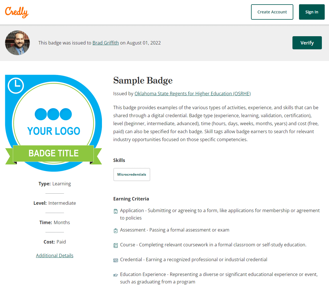 Screenshot - Sample Badge - Credly